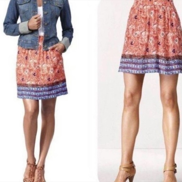 Cabi Red & Navy Blue Patterned Lightweight High Waisted Skirt w/Pockets - Picture 1 of 8